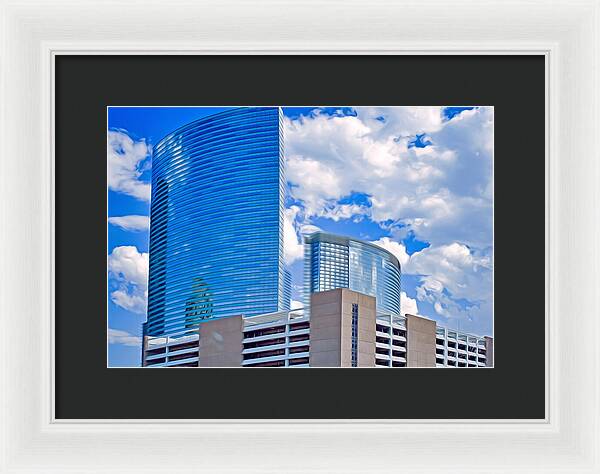 City Buildings and Blue Sky Magical Scene - Framed Print