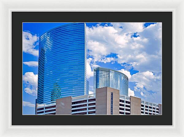City Buildings and Blue Sky Magical Scene - Framed Print