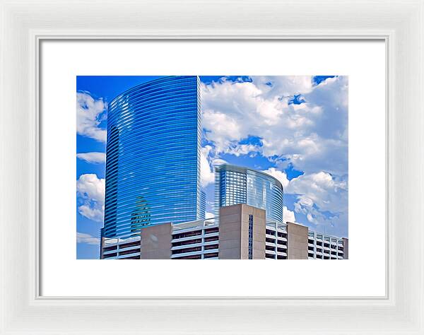 City Buildings and Blue Sky Magical Scene - Framed Print