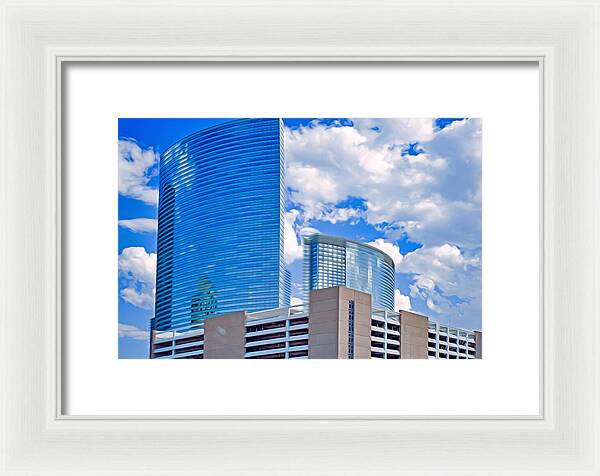 City Buildings and Blue Sky Magical Scene - Framed Print