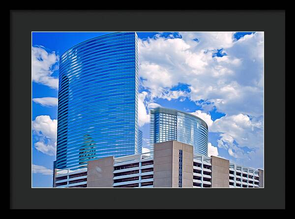 City Buildings and Blue Sky Magical Scene - Framed Print