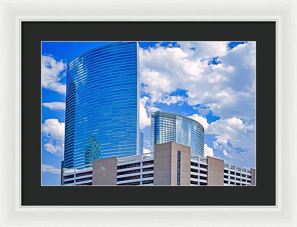 City Buildings and Blue Sky Magical Scene - Framed Print
