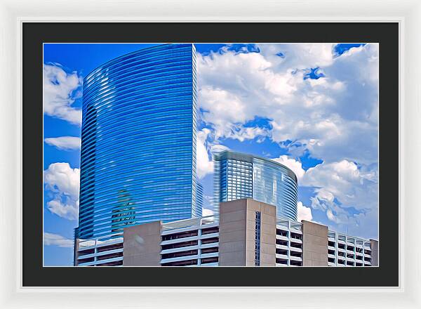City Buildings and Blue Sky Magical Scene - Framed Print