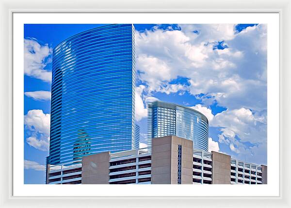 City Buildings and Blue Sky Magical Scene - Framed Print