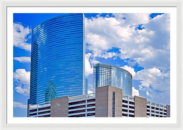 City Buildings and Blue Sky Magical Scene - Framed Print