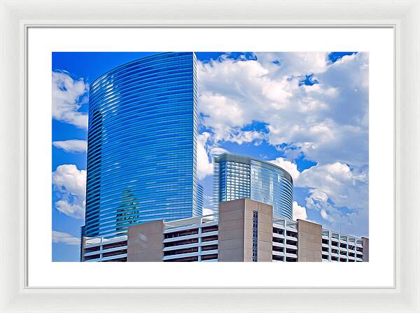 City Buildings and Blue Sky Magical Scene - Framed Print
