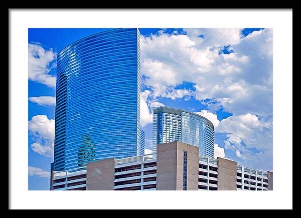 City Buildings and Blue Sky Magical Scene - Framed Print