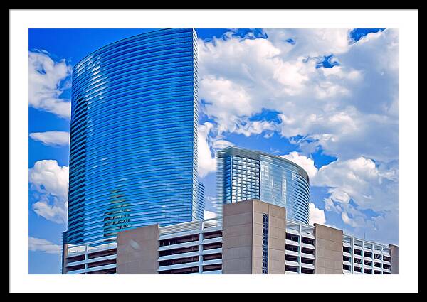 City Buildings and Blue Sky Magical Scene - Framed Print