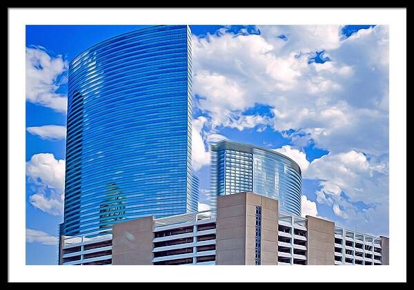 City Buildings and Blue Sky Magical Scene - Framed Print
