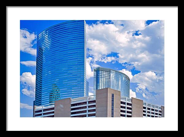 City Buildings and Blue Sky Magical Scene - Framed Print