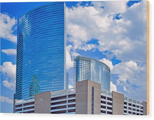 City Buildings and Blue Sky Magical Scene - Wood Print