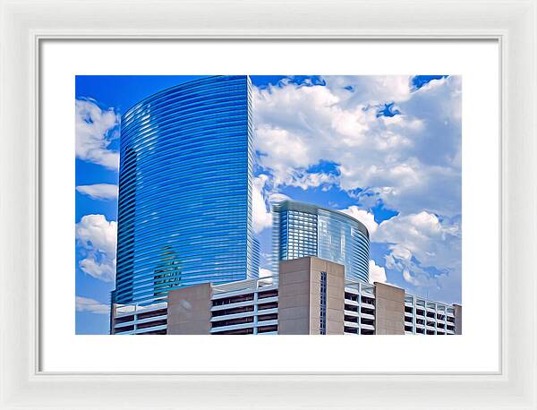 City Buildings and Blue Sky Magical Scene - Framed Print