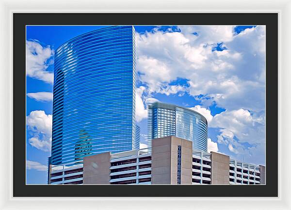 City Buildings and Blue Sky Magical Scene - Framed Print