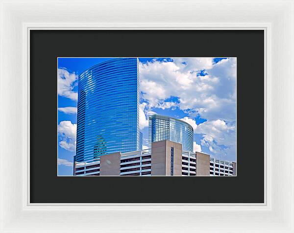 City Buildings and Blue Sky Magical Scene - Framed Print