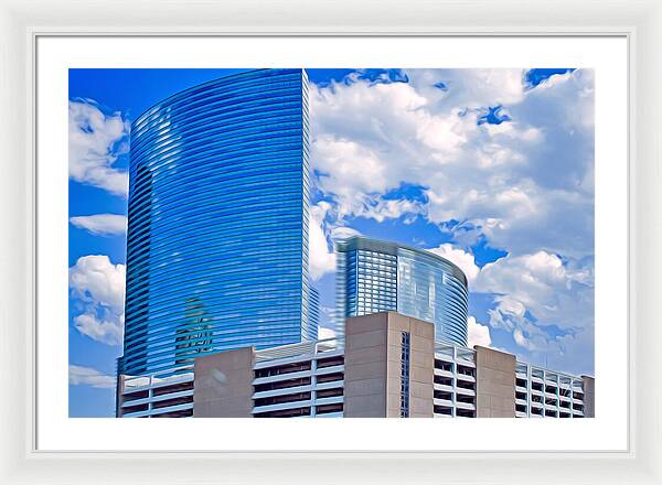 City Buildings and Blue Sky Magical Scene - Framed Print