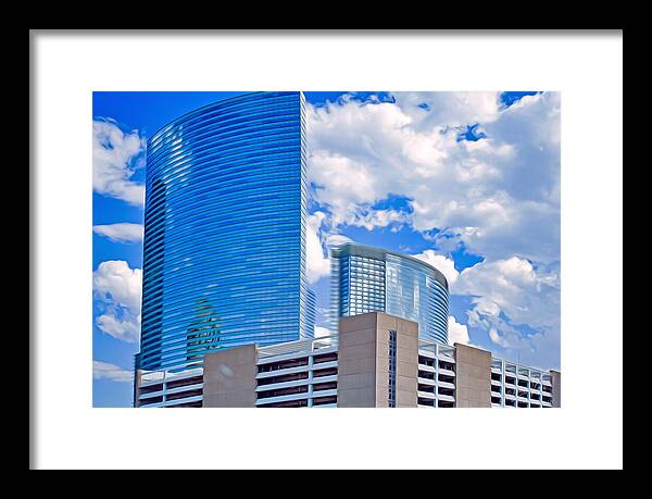 City Buildings and Blue Sky Magical Scene - Framed Print