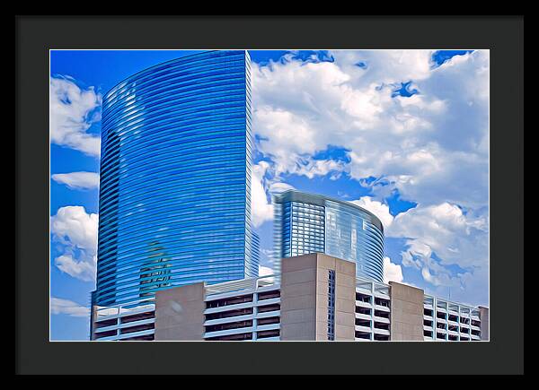 City Buildings and Blue Sky Magical Scene - Framed Print