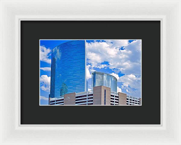 City Buildings and Blue Sky Magical Scene - Framed Print