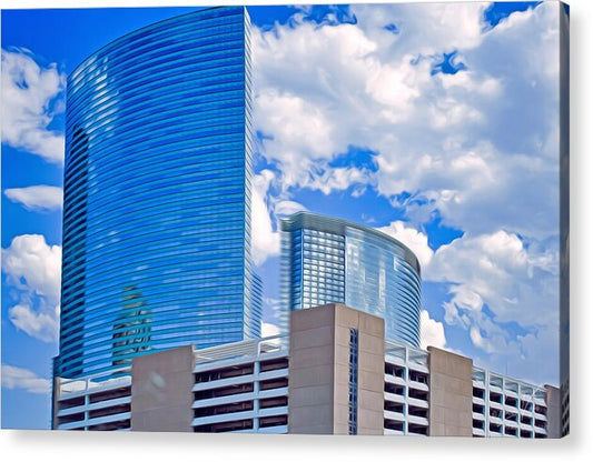 City Buildings and Blue Sky Magical Scene - Acrylic Print