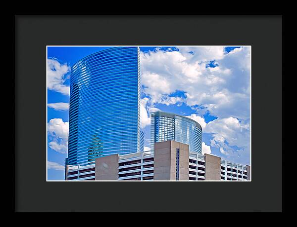 City Buildings and Blue Sky Magical Scene - Framed Print