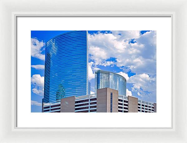 City Buildings and Blue Sky Magical Scene - Framed Print