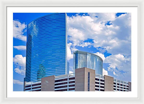 City Buildings and Blue Sky Magical Scene - Framed Print