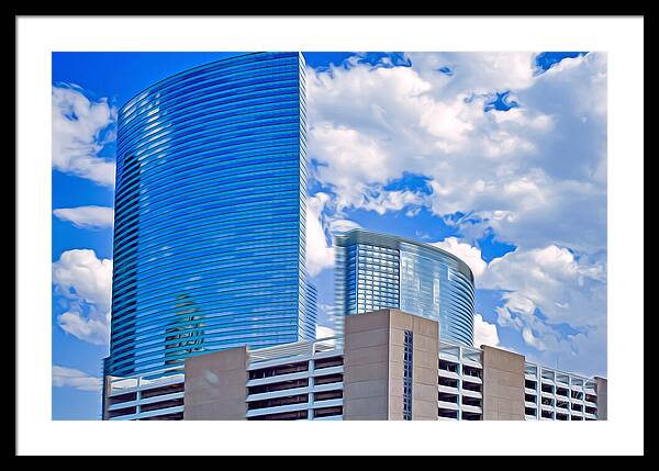 City Buildings and Blue Sky Magical Scene - Framed Print