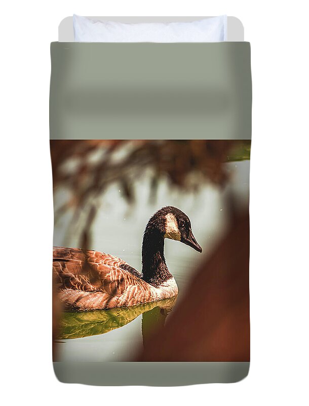 Contemplative Goose on Water - Duvet Cover