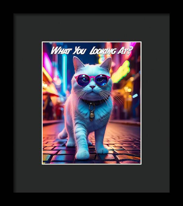 Cool Cat in Sunglasses - Framed Print
