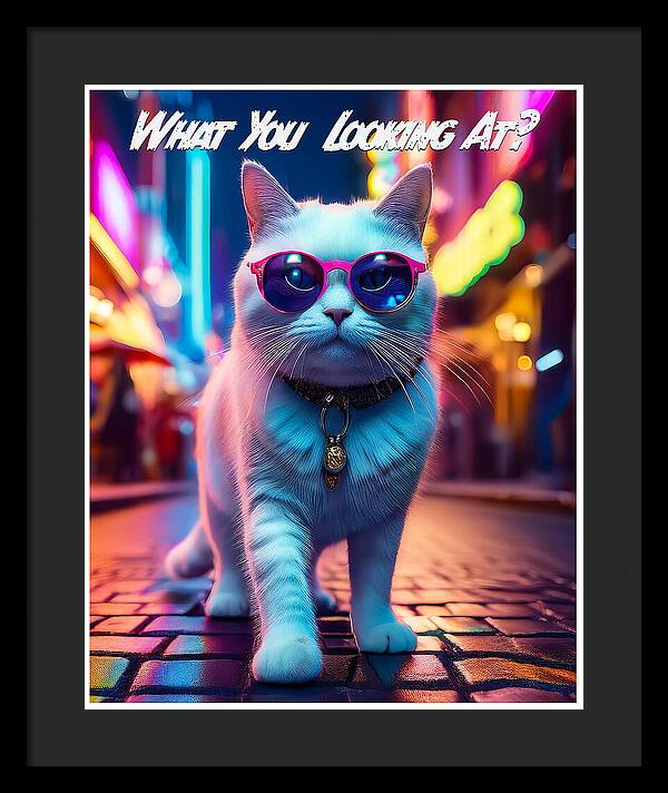 Cool Cat in Sunglasses - Framed Print