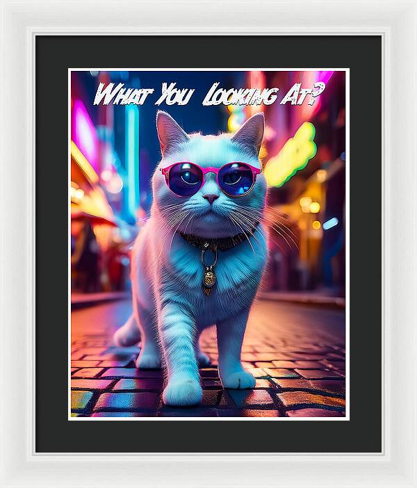 Cool Cat in Sunglasses - Framed Print