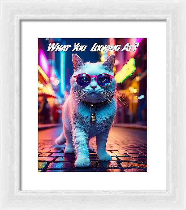 Cool Cat in Sunglasses - Framed Print