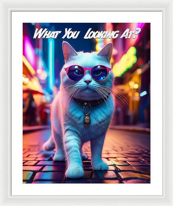 Cool Cat in Sunglasses - Framed Print