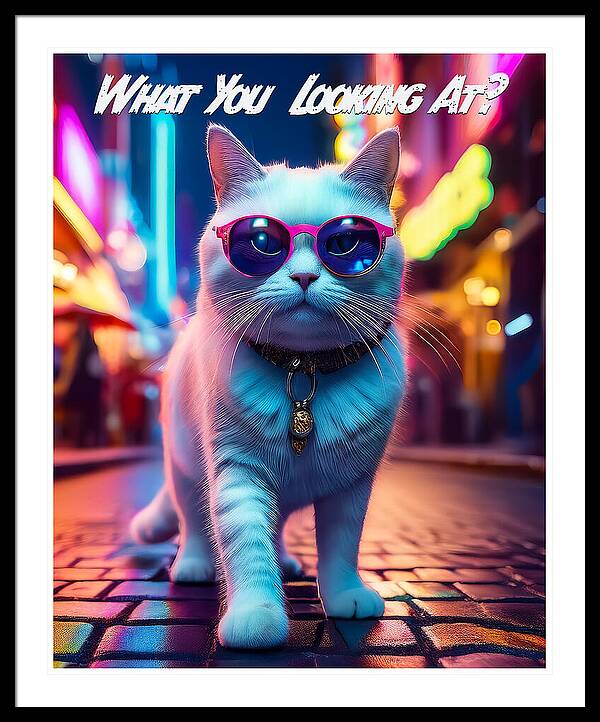 Cool Cat in Sunglasses - Framed Print