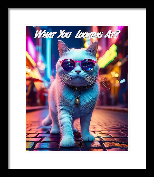 Cool Cat in Sunglasses - Framed Print