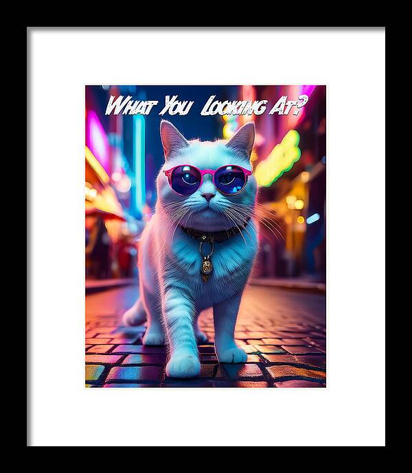 Cool Cat in Sunglasses - Framed Print