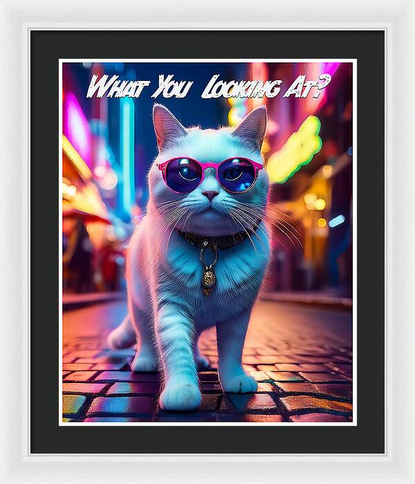 Cool Cat in Sunglasses - Framed Print