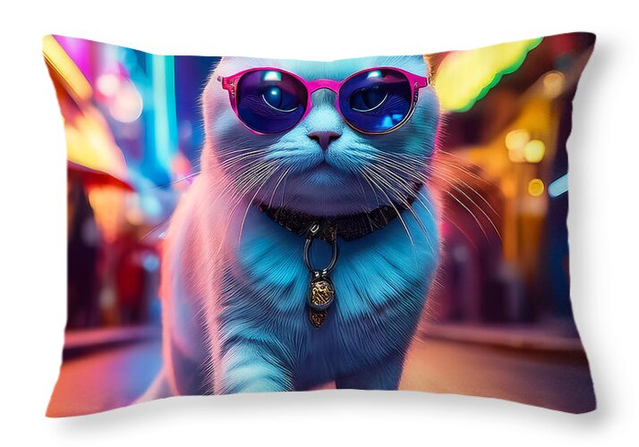 Cool Cat in Sunglasses - Throw Pillow