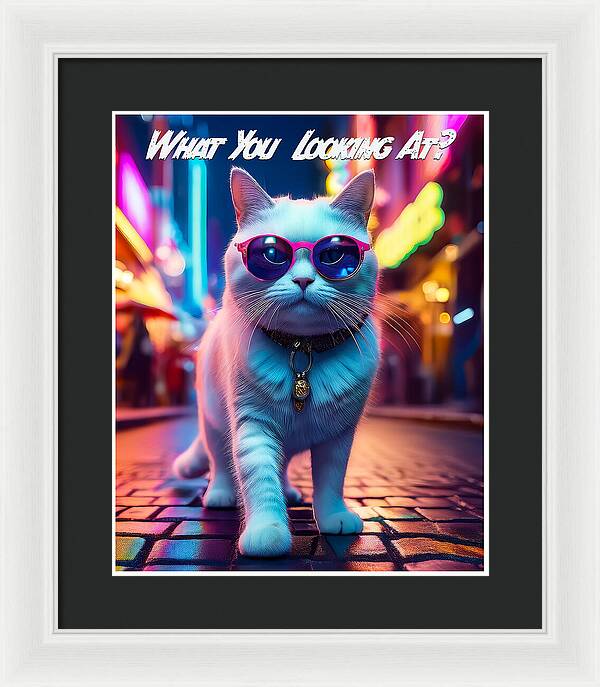 Cool Cat in Sunglasses - Framed Print