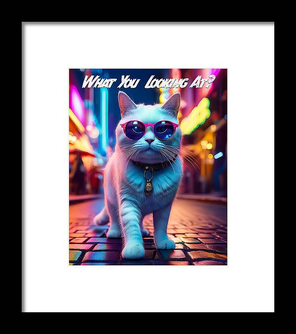 Cool Cat in Sunglasses - Framed Print