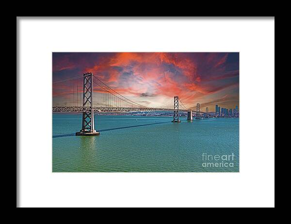 Oakland Bay Bridge Creative Clouds Over The Pacific Ocean in San Francisco - Framed Print