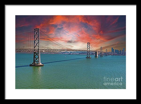 Oakland Bay Bridge Creative Clouds Over The Pacific Ocean in San Francisco - Framed Print