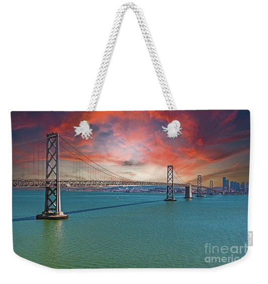 Oakland Bay Bridge Creative Clouds Over The Pacific Ocean in San Francisco - Weekender Tote Bag
