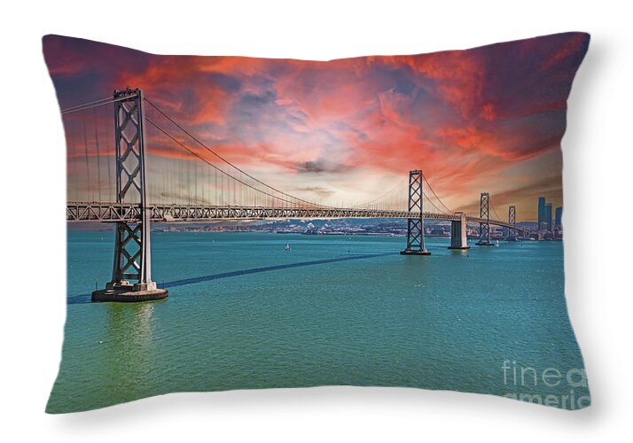 Oakland Bay Bridge Creative Clouds Over The Pacific Ocean in San Francisco - Throw Pillow