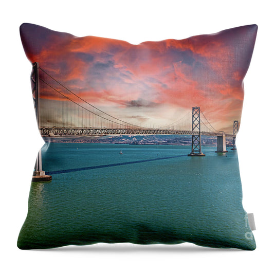 Oakland Bay Bridge Creative Clouds Over The Pacific Ocean in San Francisco - Throw Pillow