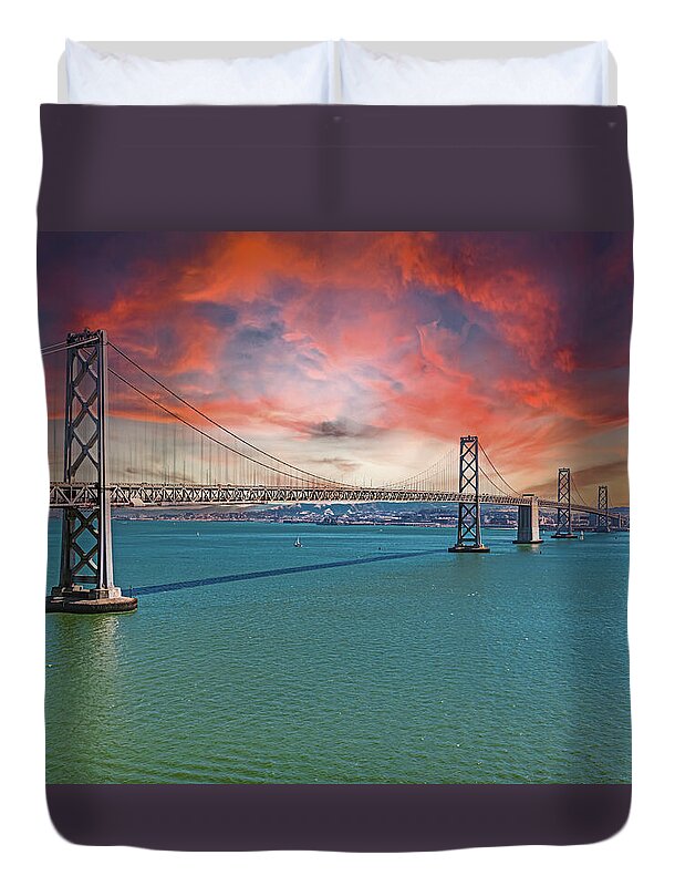 Oakland Bay Bridge Creative Clouds Over The Pacific Ocean in San Francisco - Duvet Cover
