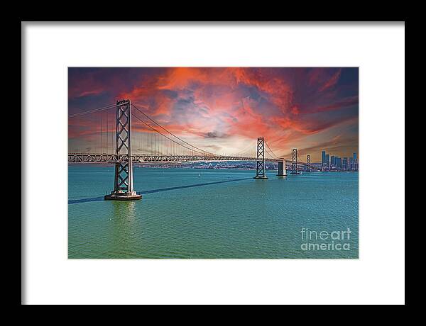 Oakland Bay Bridge Creative Clouds Over The Pacific Ocean in San Francisco - Framed Print