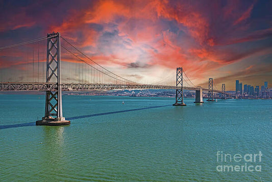 Oakland Bay Bridge Creative Clouds Over The Pacific Ocean in San Francisco - Art Print