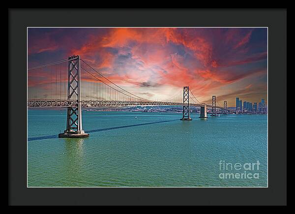 Oakland Bay Bridge Creative Clouds Over The Pacific Ocean in San Francisco - Framed Print