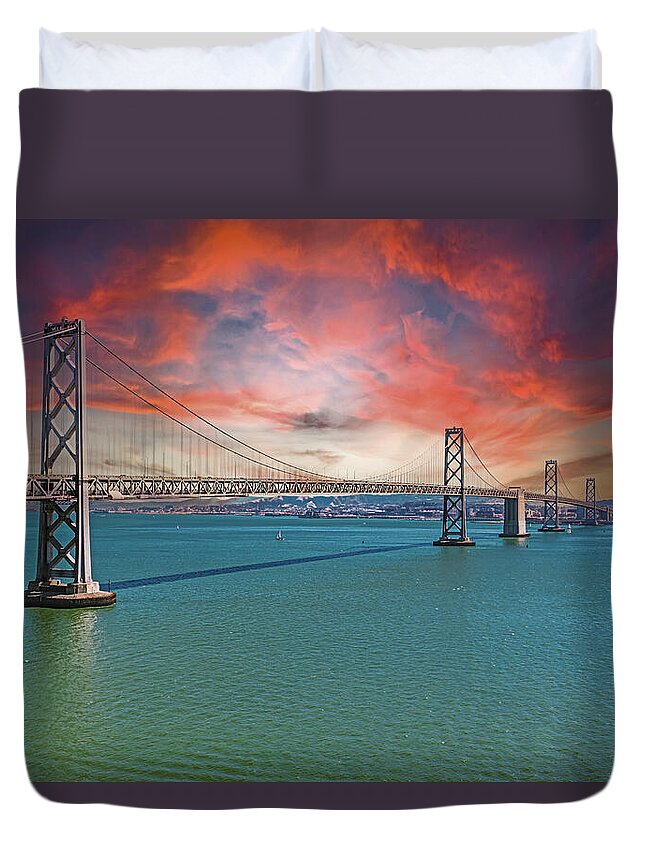 Oakland Bay Bridge Creative Clouds Over The Pacific Ocean in San Francisco - Duvet Cover